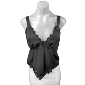 Heartloom Women's Black Satin Lace Sleeveless Cami Camisole Slip Tank Top Size M